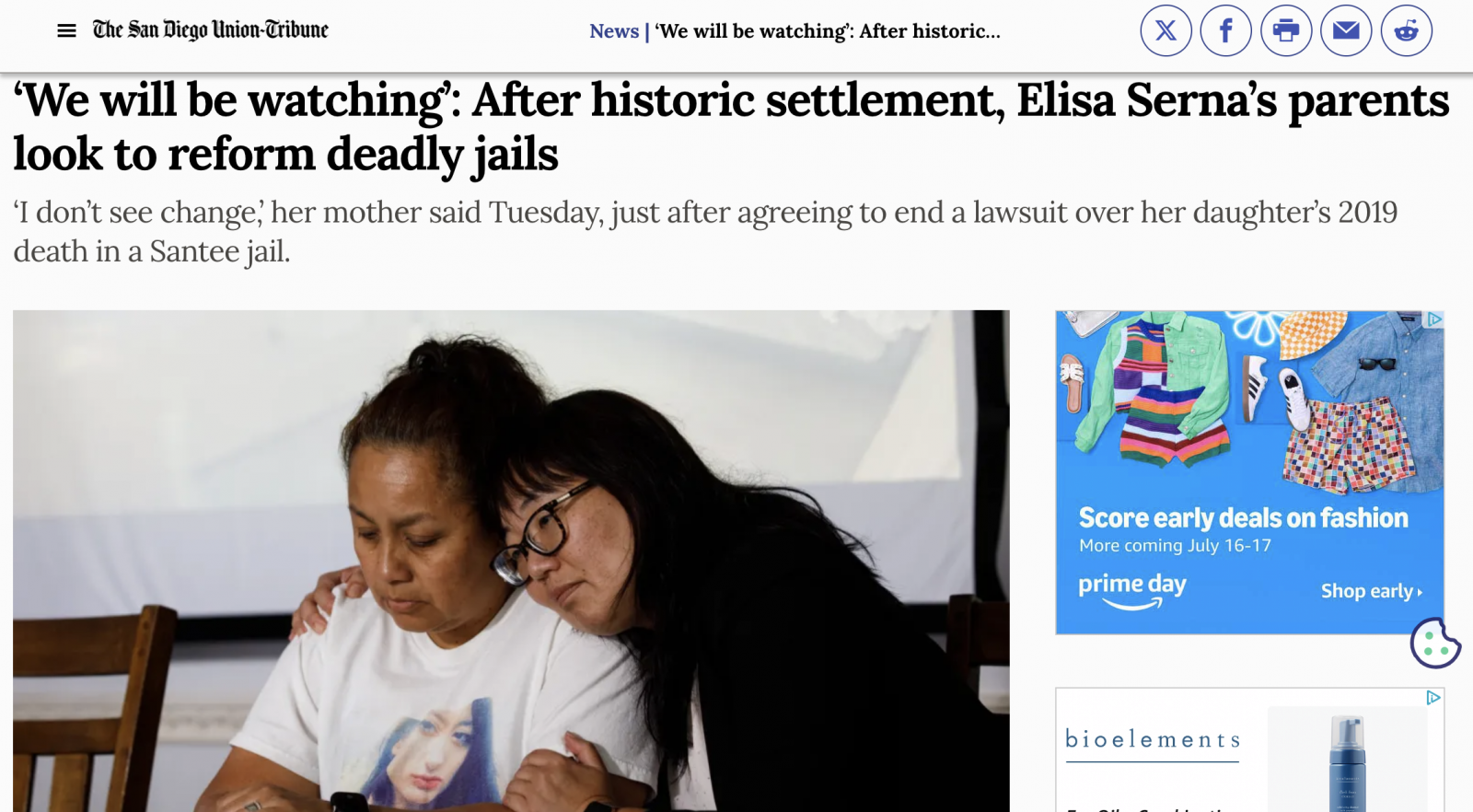 Iredale & Yoo's Grace Jun comforts Paloma Serna, the mother of Elisa Serna, who died in custody